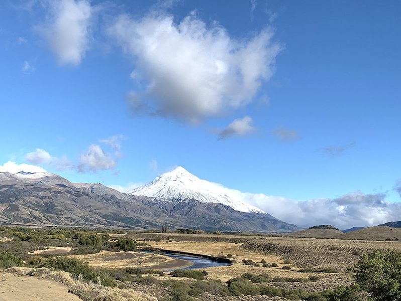 Argentina Lanin Volcano and Malleo River