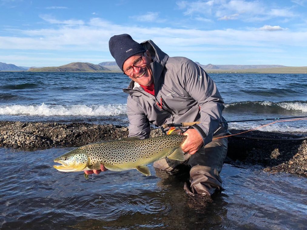 Brian with big brown trout Lake Thing Iceland