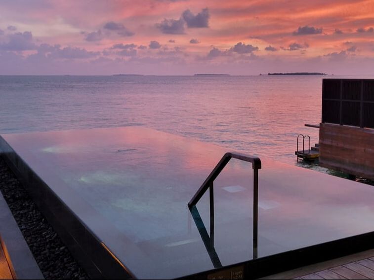 Private villa pool sunset JOALI Being Maldives