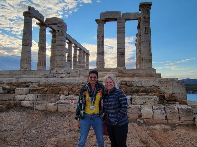 Kim and guide at Temple of Poseiden 