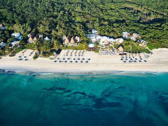 Belmond Maroma resort ocean beach aerial view Mexico