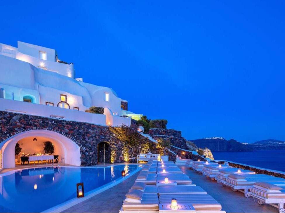 Canaves Oia hotel pool evening