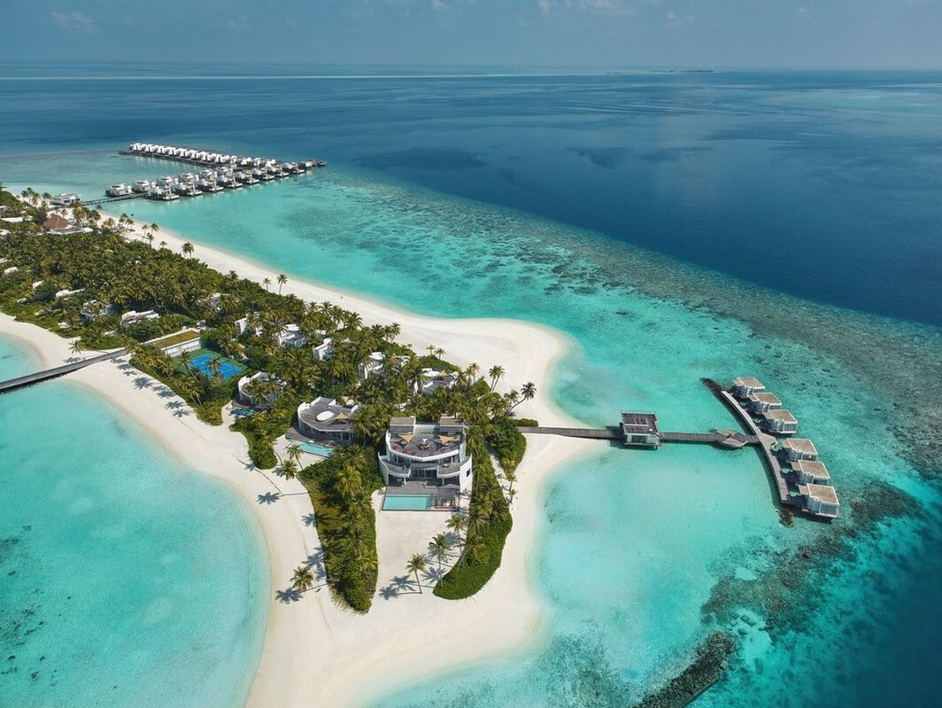 Jumeirah Olhahali resort aerial view ocean beach Maldives