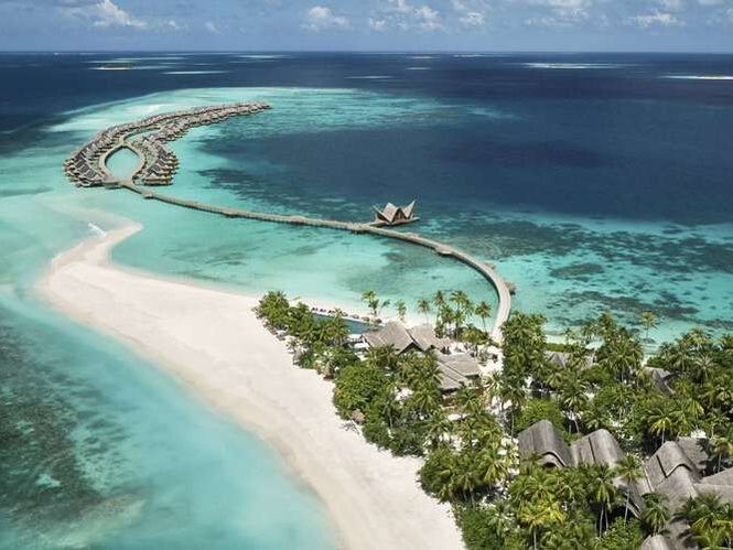 JOALI resort aerial overwater bungalows beach Maldives