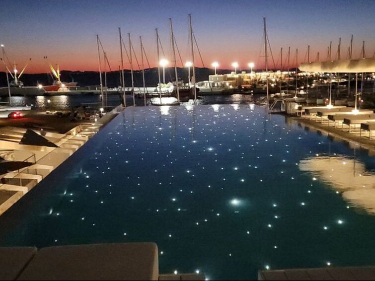 Star-filled hotel pool in Mykonos