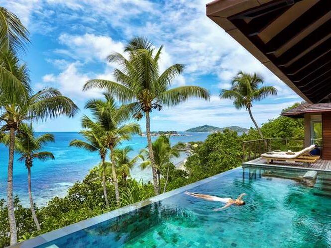 Four Seasons resort pool ocean Seychelles