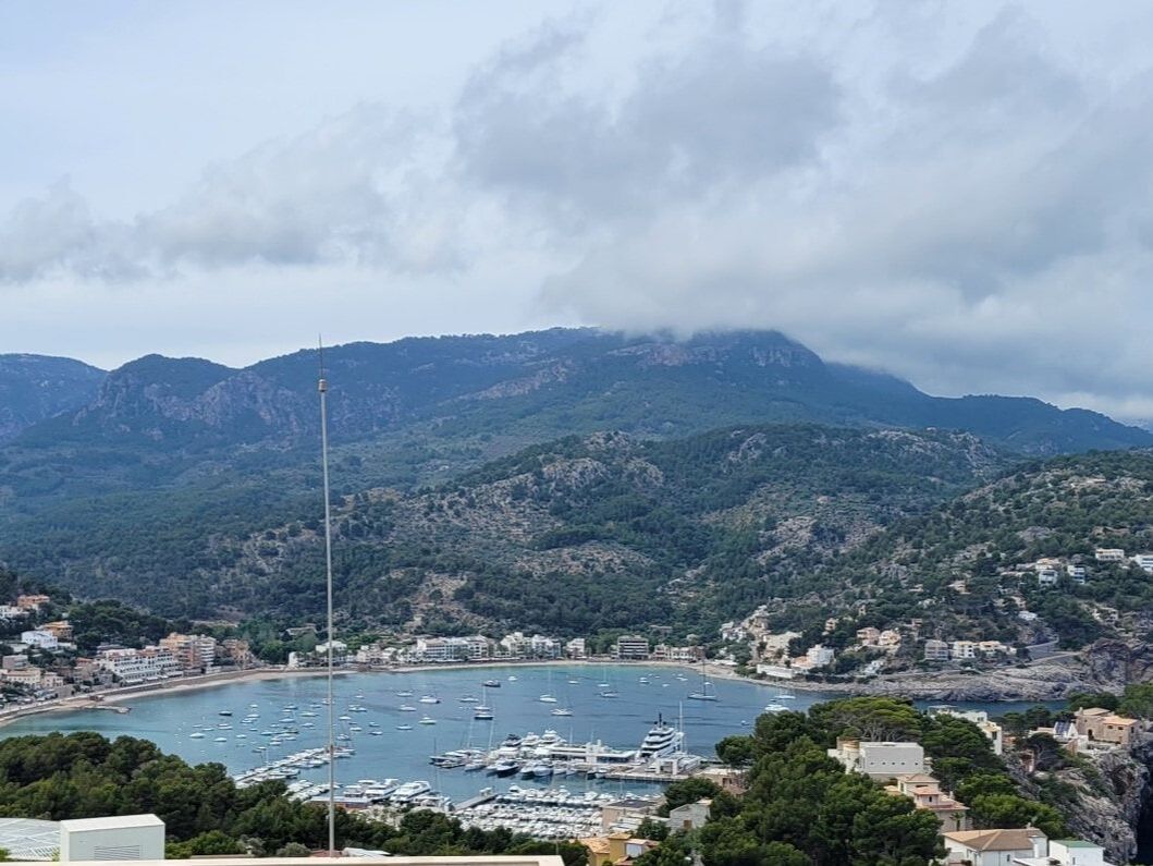 Aerial view of Port Soller harbor Majorca